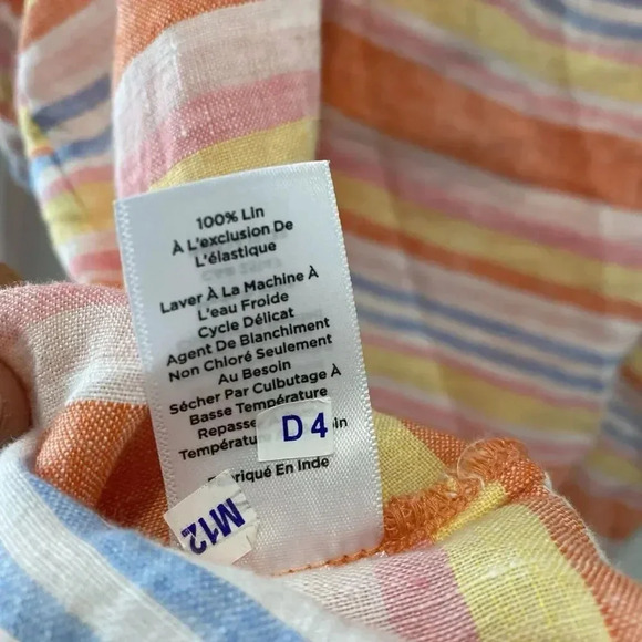 Talbots Women's 3X Plus Linen Short Puff Sleeves Striped Top Square Neck Smock - Picture 12 of 16